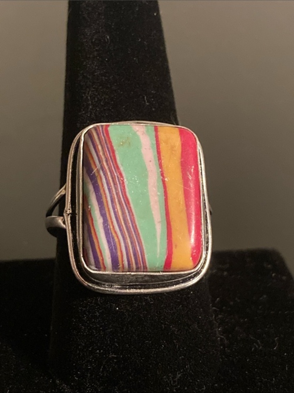 Multi-Color Striped Statement Ring - Women Jewelry size 10